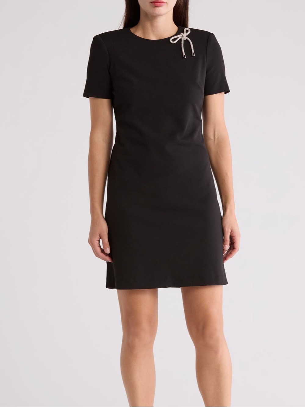 Eliza J Rhinestone Bow Short Sleeve Sheath Dress